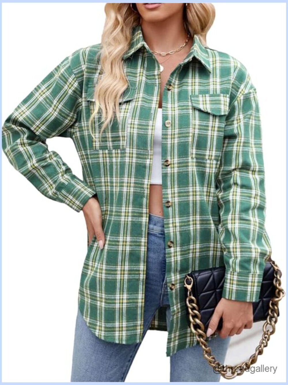 Oversized Plaid Button Down Shirt Long Sleeve Flannel Jacket